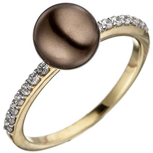 Jobo Damen-Ring aus 8 Karat 333 Gold mit Perle und 14 Zirkonia Größe 60