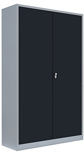 Flügeltürenschrank komplett montiert grau 195x120x60cm Metallschrank abschließbar Lagerschrank Aktenschrank 4 Fachböden 530388