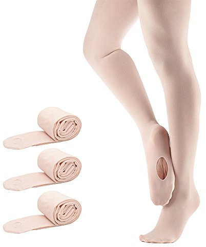 Bezioner Ballett Strumpfhose 3 Paar Cabrio Tanzstrumpfhose mit Fersenloch für Kinder Mädchen und Damen Rosa L (über 140cm)