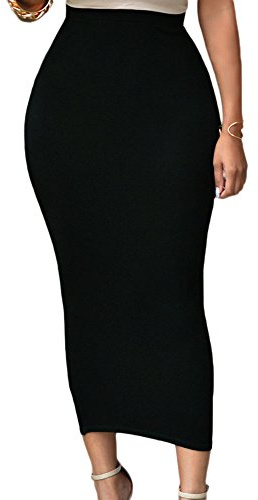 Lrady Women's Sexy High Waist Bodycon Party Club Maxi Long Pencil Skirt Black L