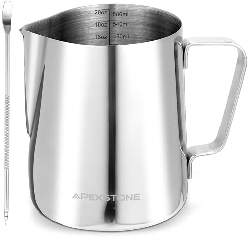 Apexstone Espresso Milk Frothing Pitcher 20 oz, Espresso Steaming Pitcher 20 oz, Coffee Milk Frothing Cup, Coffee Steaming Pitcher 20 oz/600 ml