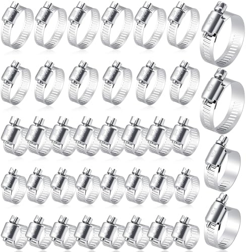 Selizo 40Pcs Hose Clamp Including 7 Sizes Adjustable Pipe Tube Clamps 304 Stainless Steel Hose Clips