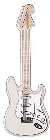 Guitar Enamel Pin Badge | Miniature White Strat Brooch | 52 mm Length | Wear on Backpack, Shirt, Jacket, Lapel, Hat, or Tie | Presented in Guitar Case Gift Box