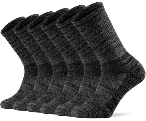 Ortis Men's Merino Wool Cushion Crew Socks with Moisture Wicking Control Light Weight Breathable for Outdoor Hiking Cycling(Black L)