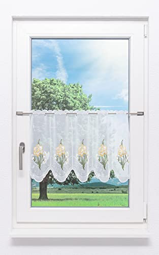 Plauener Spitze Scheibengardine Narzissenstrauß (Bx H) 65.60cm * 40cm Gelb/gelb-grün