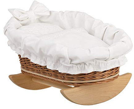 e-wicker24 Handgeflochtene Weidenwiege für Puppen – reizendes und langlebiges Puppenbettchen Puppenwiege ideal für fantasievolles Spielen Kinderzimmerdekoration Schaukelbett