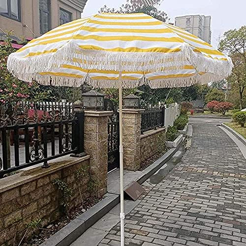 Pkfinrd Patio Ordinateur en Plein air Garden Parasol Soleil Shelter avec Frange Tilt Protection UV Parapluie Tassel pour la Plage de la Cour de marché (Rayures Jaunes et Blanches)