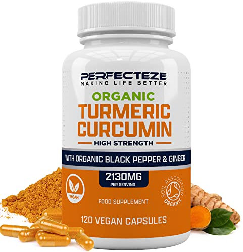 Organic Turmeric Curcumin High Strength and Black Pepper with Ginger 120 Vegan Capsules 2130MG Advanced Turmeric with Active Ingredient Curcumin