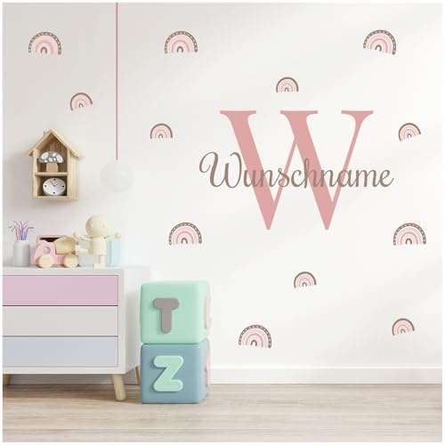 yabaduu Wandsticker personalisiert Sticker Aquarell Tiere mit Name Wandtattoo für Kinderzimmer Babyzimmer Spielzimmer Mädchen Junge Y037 (Nr. 16 Regenbogen, Mit Wunschname)