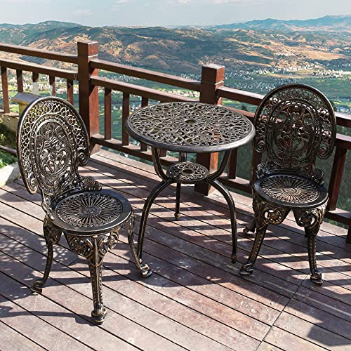 JARDIN DE CENTENNIAL Terrassen-Bistro-Set, rostbeständig, Aluminiumguss, Bistrotisch-Set mit Schirmloch für den Hinterhof (Kronenkupfer)