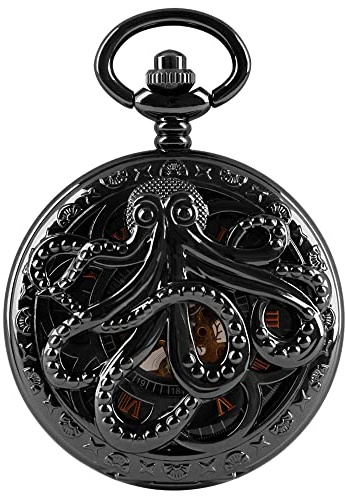 Dentily Classic Octopus Hollow Design Hand Winding Mechanical Pocket Watch Mens Watches