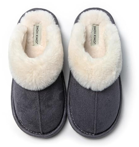 JOMIX Zapatillas de Estar por Casa Mujer Invierno Peluche | Corte de tela suave con cuello de peluche, suela TPR antideslizante, ideales para el hogar en invierno