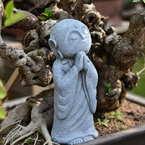 ZEELYDE Statue Bouddha,Prier Moine Statue Bouddha Ornement Extérieur Jardin Zen Bodhisattva Sculpture Résine Gris