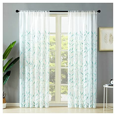Aotiwe Schlaufenschal Halbtransparent, Gardine Blau Blatt Polyester 2 Stücke 137X244cm für Schlafzimmer