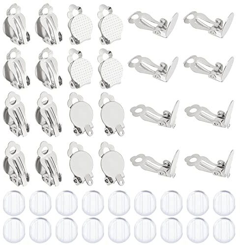 UNICRAFTALE 60 Stk Clip On Ohrringzubehör DIY Ohrringclip 304 Edelstahl Clip On Ohrringkonverter Flache Runde Schale Nicht Durchbohrte Ohrringe Mit Silikone Ohrringpolstern Für DIY Ohrringherstellung