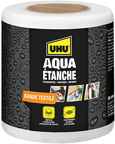 UHU Aqua Étanche - Bande Textile | À Utiliser avec Enduit d'Etanchéité pour Réparer et Protéger- Toutes Surfaces - Intérieur/Extérieur - Rouleau de 10 cm x 10 m