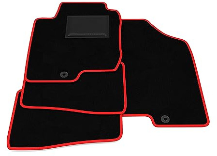 Fußmatten kompatibel mit Kia Ceed 2006-2012 -1 Haken Fahrerseite, roter Rand, maßgeschneidertes Automatten-Set, Velours Fußmatten Set, Autoteppich