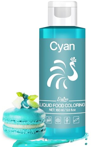 Lebensmittelfarbe - 160ml Flüssige Lebensmittel Farben für Kuchen, Backen, Kekse, Macaron - Zuckerfrei Konzentrierte Farbe Food Coloring für Tortendeko, Getränken, Osterei, DIY Seife (Cyan)