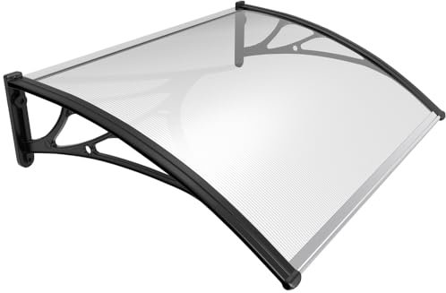 VOUNOT® Auvent de Porte d'entrée Toit Marquise en Polycarbonate Porte Résistante Toit Abri Protection Contre La Pluie et UV Transparent 120x80cm Noir