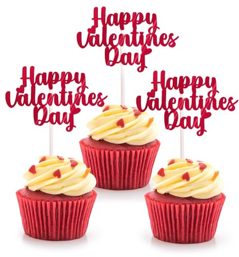 BHGT 30 Stücke Valentinstag Deko Cake Topper Valentinstag Tortentopper Valentinstag Papier Torten Topper Cupcake Kuchen Topper Deko Party Deko Geschenk Happy Valentine's Day