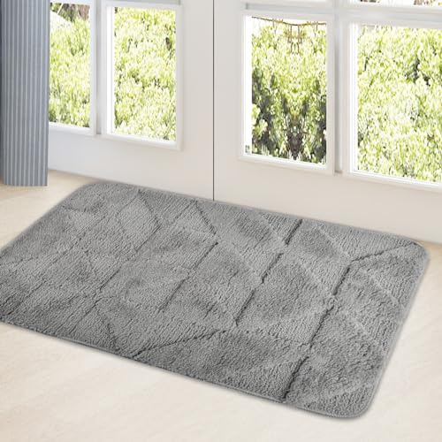 FINZOO Door Mats Indoor,50 X 80 cm Dirt Trapper Door Mats Indoor,Absorbent Door Mats Washable,Entrance Door Mats Rug,Non-slip Floor Mat for Front Back Door, Pets and Dogs,Grey