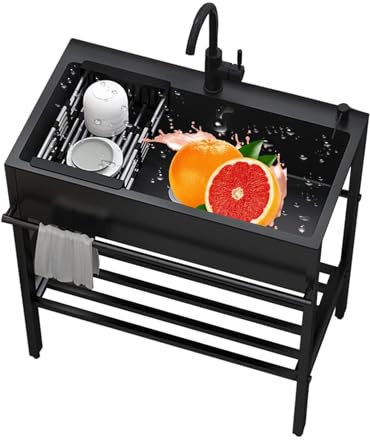 Freistehende Outdoor Spüle, Edelstahl Waschbecken Mit Wasserhahn, Kommerzielle Küche Waschküche Ausgussbecken Mit Ablassvorrichtung, Für Hinterhof Garage Werkstatt Waschküche Camping (Size : 68x45x86