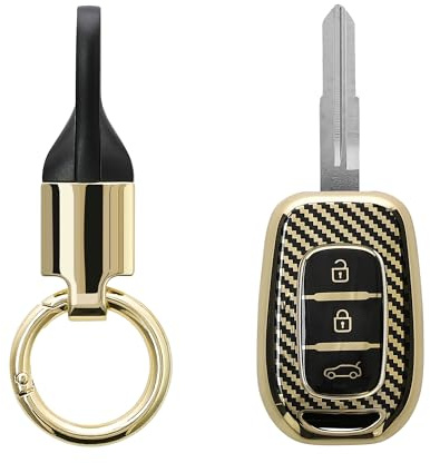 kwmobile Autoschlüssel Hülle kompatibel mit Renault 3-Tasten Dacia Sandero Stepway 2021 Hülle - Schlüsselhülle mit Key Ring Anhänger - Cover Gold Schwarz