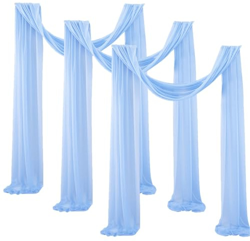 Surwin Hochzeit Vorhang Hochzeitsbogen, 3 Stücke Chiffon Stoff Querbehang Deko Gardinen Vorhang Tüll Vorhänge Hochzeitsbögen für Fotografie Party Hochzeit Zeremonie (Blau,75x600cm(20FT))