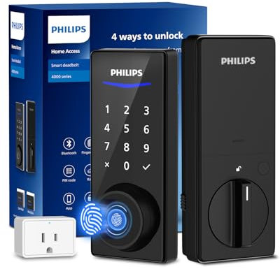 Philips Wi-Fi Smart Door Lock, Keyless Entry Door Lock with App Control,Fingerprint ID,Auto Lock,Keypad Deadbolt with Wi-Fi Bridge Adaptor,Smart Locks for Front Door-Matte Black