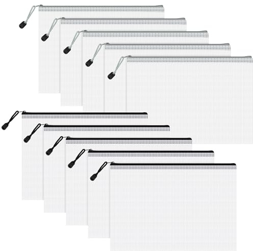 Heveer Dokumententasche mit Reißverschluss A4 Mesh Zip Bag Wasserdichte Document Case für Datei Papier Quittungen 10 Stück Schwarz Grau
