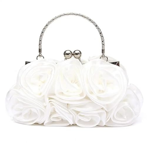 YUEZHAN Abendtasche Damen Clutch Frauen Abend Tasche Mode Rose Blumenmuster Handtasche Braut Clutch Tasche Für Hochzeit Abend Party Weiß