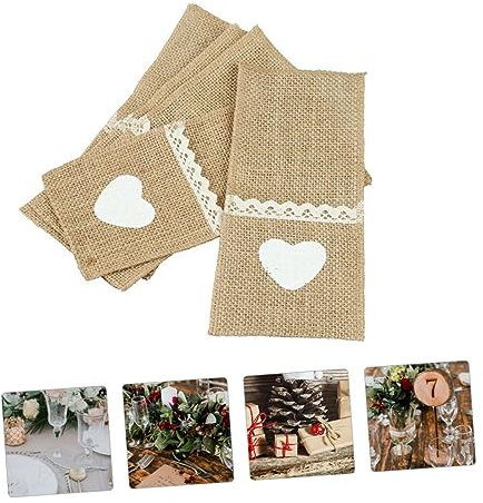 CIYODO 3sets Elegante Spitze Besteck Tasche Vintage Sackleinen Dekorative Fall Für Hochzeit Party 5 Stücke * 3