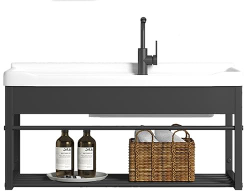 Cucina da esterno con lavello，vasca da bagno o lavelli da cucina，lavatoio con mobile，lavabo da giardin，Con telaio in acciaio inossidabile e valvola ad angolo caldo e freddo, adatto per bagno, cucina,