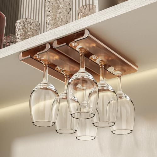 Vaisoeny Weinglashalter, 2er-Packung Gläserhalter, Weinglas Halterung Installation ohne Bohren, Stielglasregal, Weinglashalter Hängend für Küche und Bar (Bernstein)