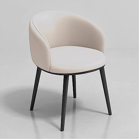 Esszimmerstühle aus Leder, Sessel, Schalenstuhl mit gepolsterter Sitzfläche und Metallbeinen, moderner Küchenstuhl aus der Mitte des Jahrhunderts, Akzent-Gästestuhl für das Wohnzimmer, Creme