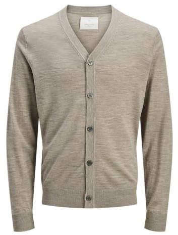 Jack & Jones Jprccmerino Cardigan en Tricot à col en V pour Homme, Grège, M