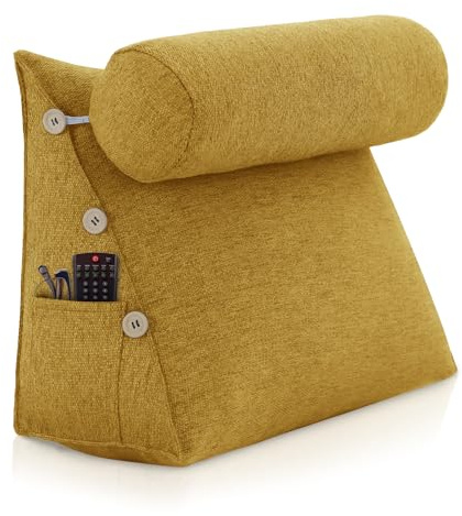 LELEFIDO Coussin de Lecture Triangulaire réglable pour lit, Coussin de Lecture, Coussin pour Soutien Lombaire, Cou, Dos, avec Housse Amovible en Lin
