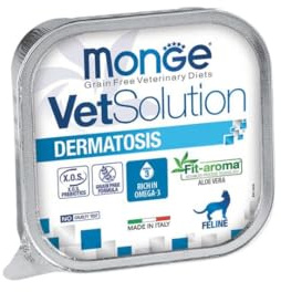 Monge umido gatto Dermatosis, alimento completo per gatti adulti e sterilizzati con problemi di dermatosi | 12 scatolette da 100 grammi l’una