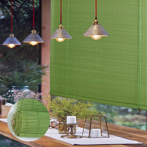 Verde Tenda A Rullo In Bambù Per Esterno 80% Oscuramento Tende Avvolgibili Traspiranti Con Lift Tende Veneziane Legno Larghezze 50-180cm Tende Oscuranti In Bambù Facile Da Installare(W50xH70cm)