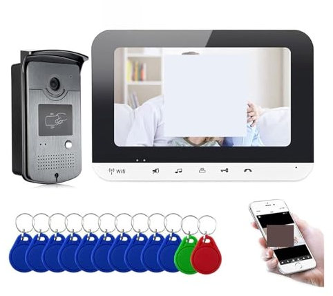 NGBFF Doorbell Camera Wireless, Wired 7 Inch Screen Video Door Phone Intercom Entry System 1 Monitor Support TF Card Record 1 RFID Doorbell HD Camera,Easy to install(1Cam V 1LCD 32G TF)
