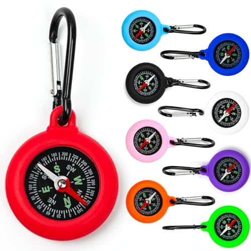 Cveenk 5 Stück Mini Kompass Kinder, Schlüsselhalter mit Kompass und Karabiner, Tragbar Wasserdichter Schlüsselanhänger Compass Anhänger für Outdoor Ferienlager Camping Wandern Reisen