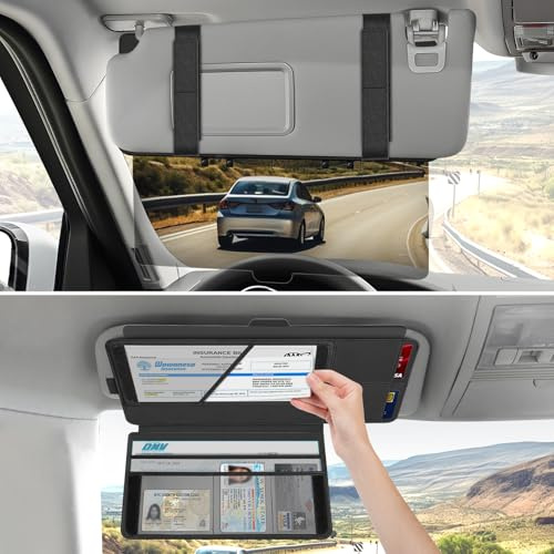 KEEYMENT Sun Visor Extender for Car with Registration Holder, Adjustable Car Visor Extender Sun Blocker with Registration and Insurance Holder, Polarized Anti-Glare Visor Extension