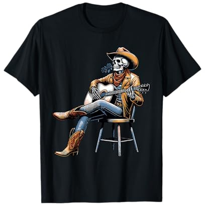 Skelett Cowboy Rose Gitarre Countrymusik Western Gothic T-Shirt