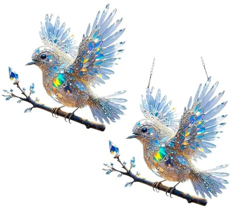 2PCS Gloryboom Spirit Bluebird, Solymall/Graddi/Yifare Spirit Bluebird, Crystal Sky Bluebird Stained Art Ornament, Radiant Bird Design, Hummingbird Suncatcher, Birds Windows Hanging Ornament