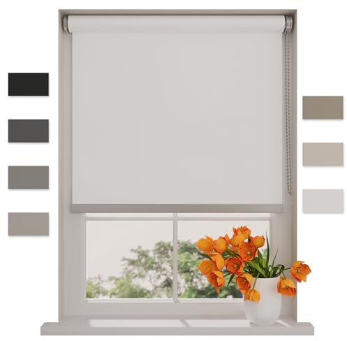 DTCH® Tenda a rullo oscurante senza forare, bianco, 210 x 190 cm | 100% oscurante, senza forare incluso, barra inferiore in alluminio, catena in metallo, larghezza regolabile, fino a 240 cm