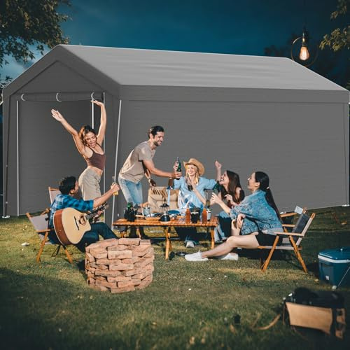 Kidsgigglz Carport Auto, Pavillon Garagenzelt Zeltgarage 3x6 m, UV-beständig & sonnensicher Autozelt mit Türen, Lagerzelt Weidezelt Garage, Autounterstand für SUV, LKW, Fracht, Outdoor-Events, Grau