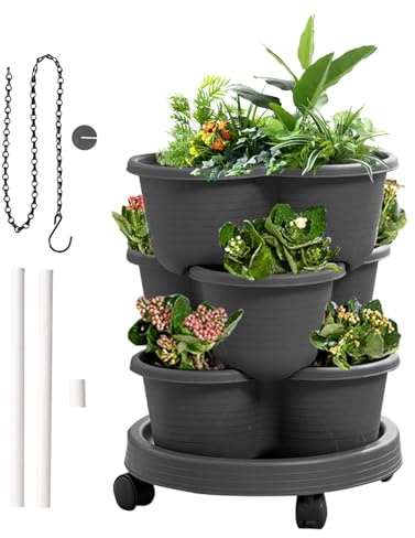 Genérico Jardinera Vertical | Macetero para Fresas - 3 Niveles con Ruedas y Herramientas extraíbles para balcón terraza Exterior Interior Flores Verduras Fresas