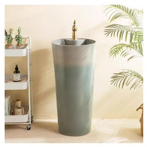 Lavandino Da Giardino In Ceramica, Robusto Lavabo Da Bagno E Lavabo Su Piedistallo Con Rubinetto E Scarico, Uso Duraturo(Set 2)
