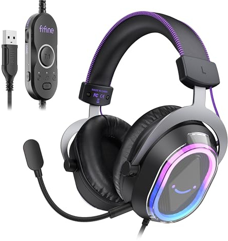 FIFINE H13BP USB Gaming Streaming Headset | Game/Chat Balance, 7.1 Surround, Noise Canceling Mic, Customizable RGB. Wired Headphone for PS5/PS4, Desktop, Laptop, PC