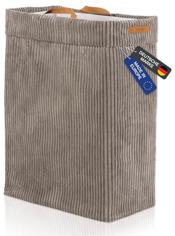 Lycce Wäschekorb Cord – Nischenwäschekorb, waschbar, faltbar (taupe) | platzsparend & praktisch, waschbare Bezüge, faltbar, Schlafzimmer, Kinderzimmer & Badezimmer
